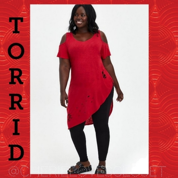 TORRID Suicide Squad Harley Quinn Distressed Cold Shoulder Top! NWT! - Picture 1 of 5